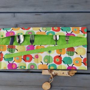 Nachhaltige Bestecktasche - extra large, Besteckrolle für Reisen, Camping, Picknick